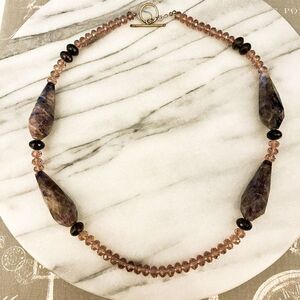 Semiprecious Natural Stone Crystal‎ Necklace Purple Chunky Beaded Statement Boho